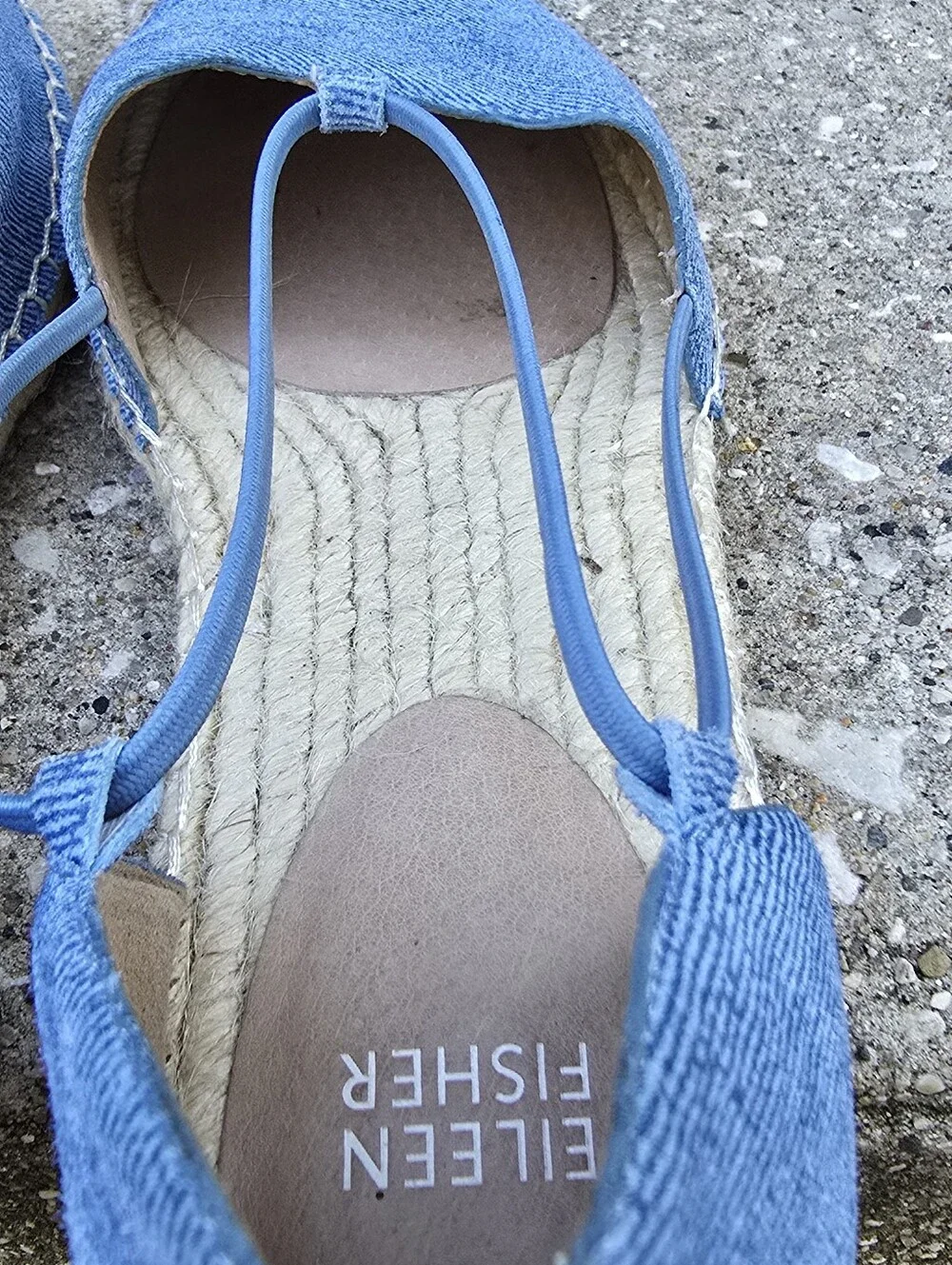 Eileen Fisher Lee Espadrille Flats Sz 7.5 Leather Denim-Printed Costal Vacation